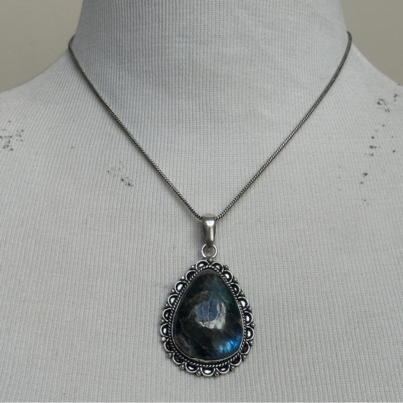 Jewelry - Teardrop Shape Labradorite Pendant - Unique Blue Flash
